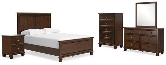 Danabrin Full Panel Bed with Mirrored Dresser, Chest and Nightstand