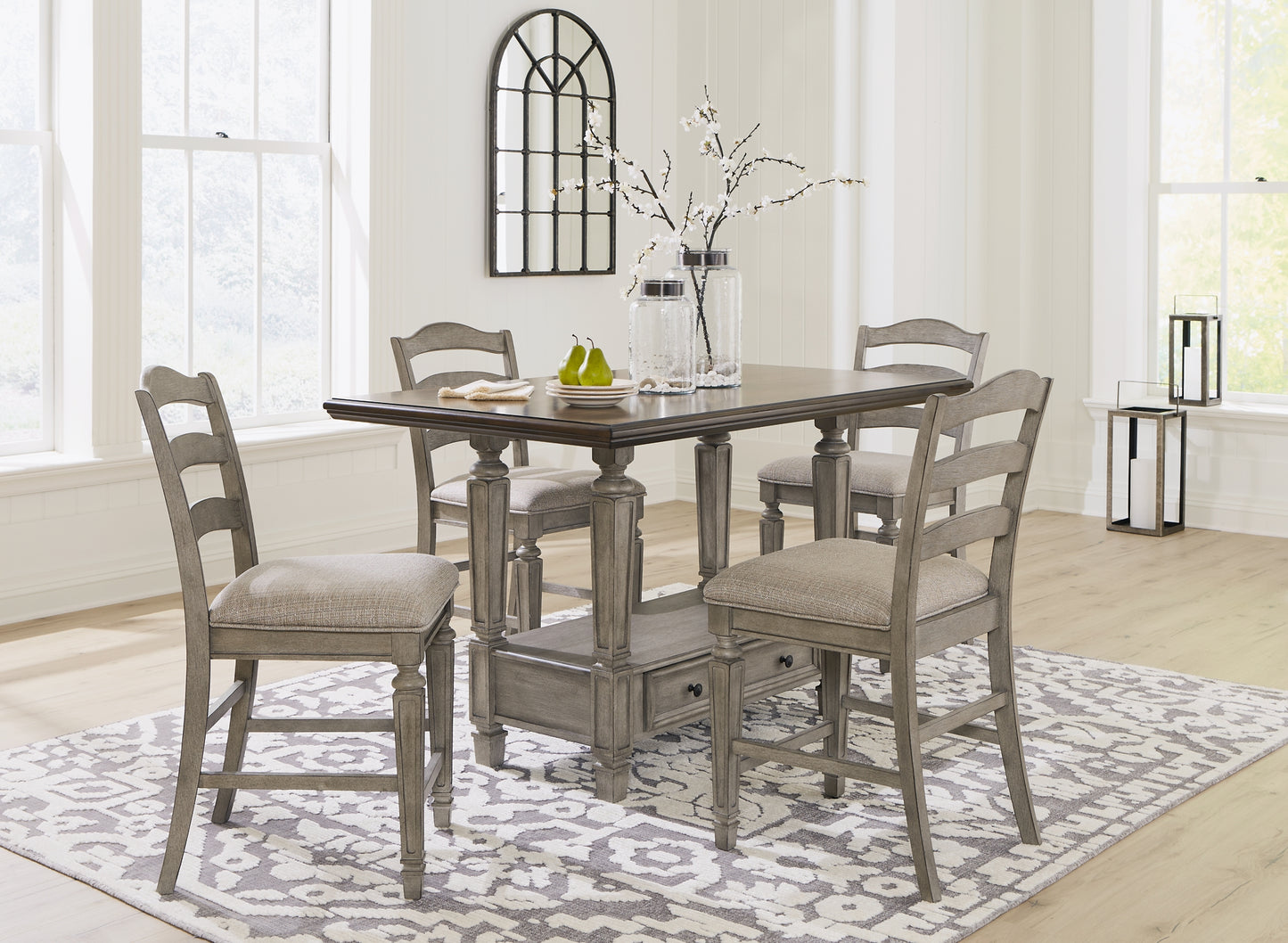 Lodenbay Counter Height Dining Table and 4 Barstools with Storage