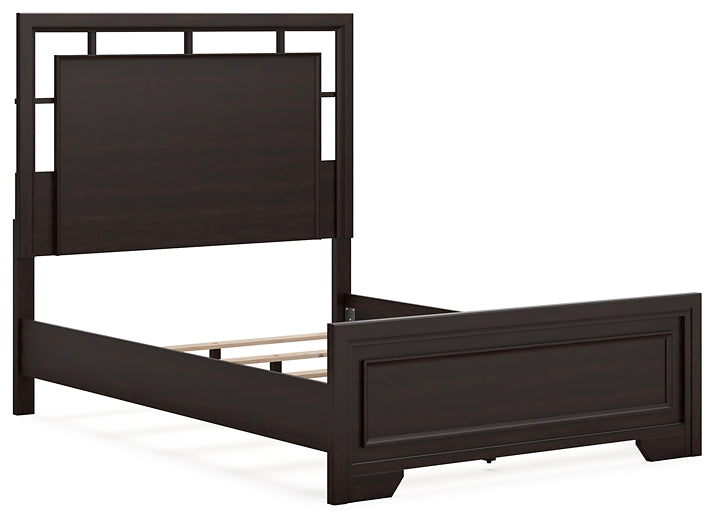 Covetown Full Panel Bed with Mirrored Dresser, Chest and 2 Nightstands