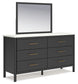 Cadmori Full Upholstered Panel Bed with Mirrored Dresser and Chest