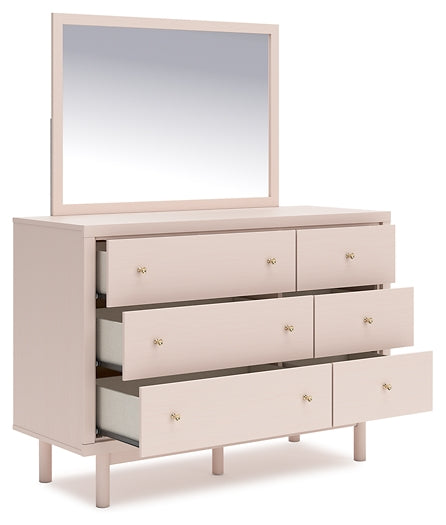 Wistenpine Full Upholstered Panel Headboard with Mirrored Dresser