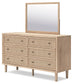 Cielden Full Upholstered Panel Bed with Mirrored Dresser and Nightstand