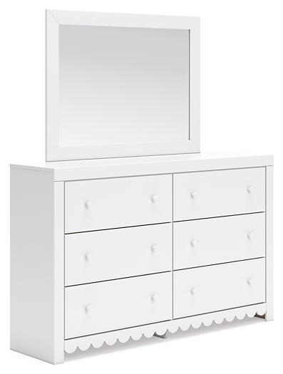 Mollviney Twin Panel Headboard with Mirrored Dresser, Chest and 2 Nightstands